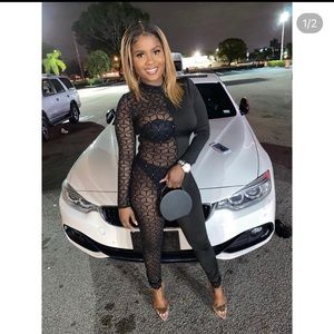 Two tone black jump suit